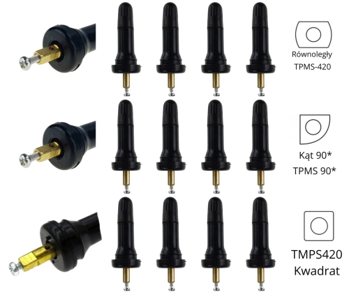 Zestaw zaworów guma TPMS 90* + TPMS 420 + 420 KW - 12sztuk