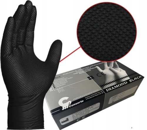 Rękawice nitrylowe Consorte DIAMOND BLACK rozmiar L 100szt